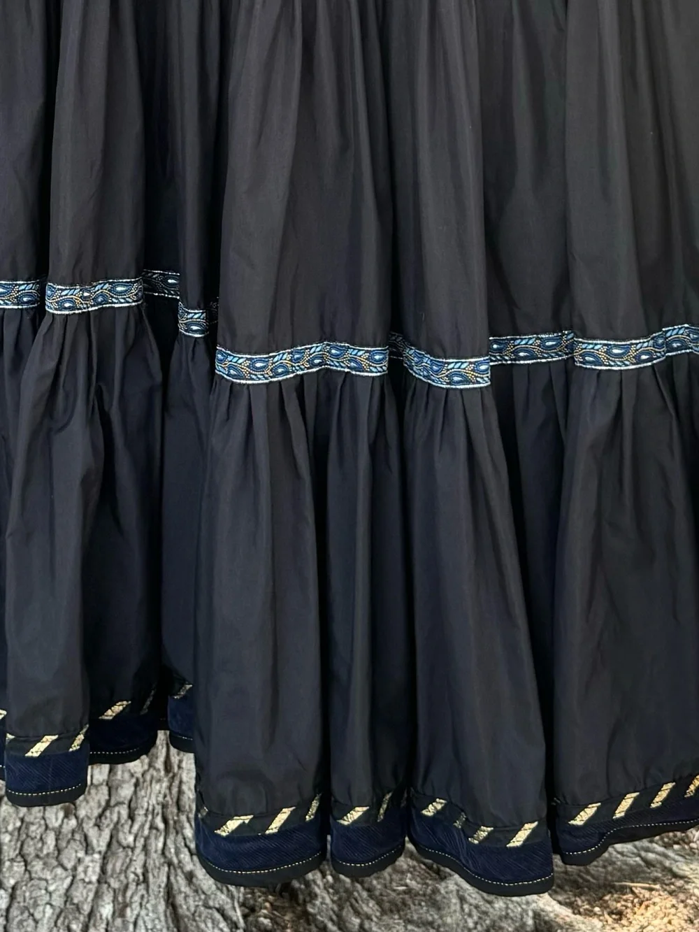 Moresca Carnival Black 5 Tiered Taffeta Maxi Skirt with Ribbon Trim.Size L - Picture 4 of 7